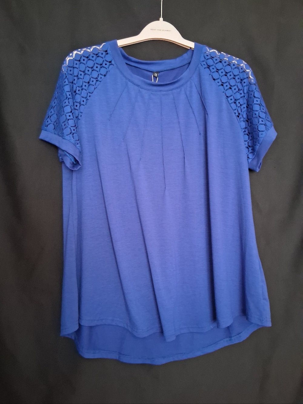 Tralilbee Women’s Royal Blue Short Sleeve Tee with Lace Shoulders